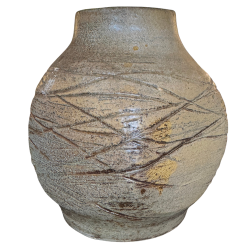 Muted Blue Grey Studio Vessel with Carved Detail