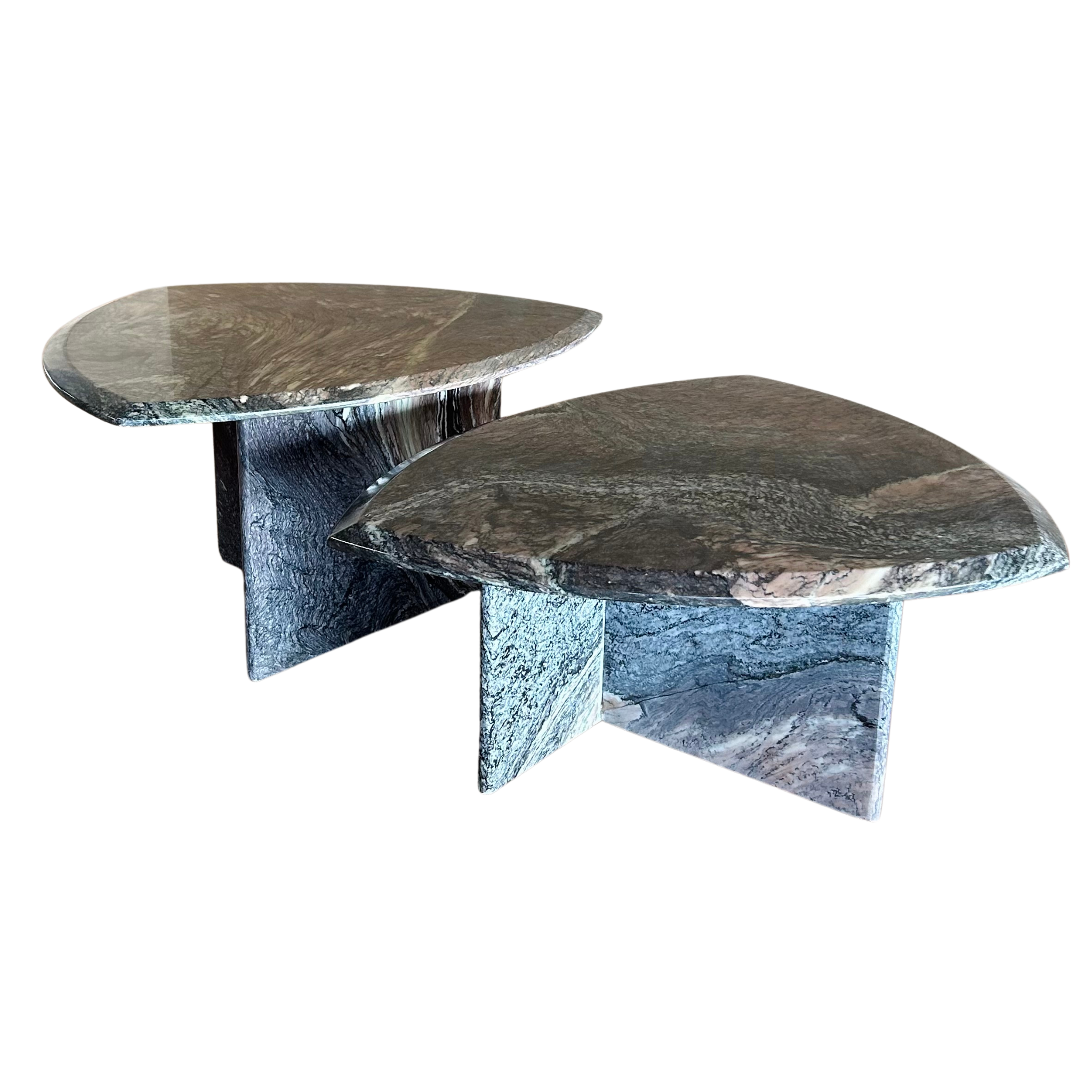 Pair of Vintage Triangular Textured Marble End Tables