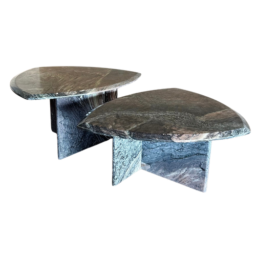 Pair of Vintage Triangular Textured Marble End Tables