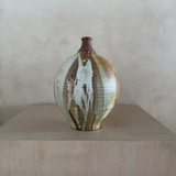 Large Sculptural Stoneware Vessel in Umber and Cream