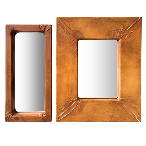 Vintage French Molded Leather Wall Mirror