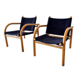 Pair of Blue Velvet '411' Safari Chairs by Ben af Schultén of Artek