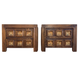 Pair of Brutalist Oak and Cork Nightstands, 1970s