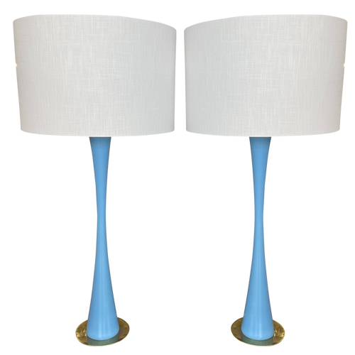 Pair of Sky Blue Tulip Table Lamps