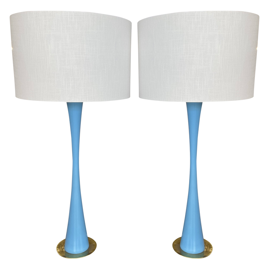 Pair of Sky Blue Tulip Table Lamps