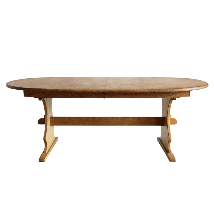 Vintage Swedish Oak Trestle Dining Table