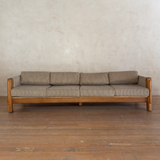 70s Custom Oak Carved 4 Seater Sofa