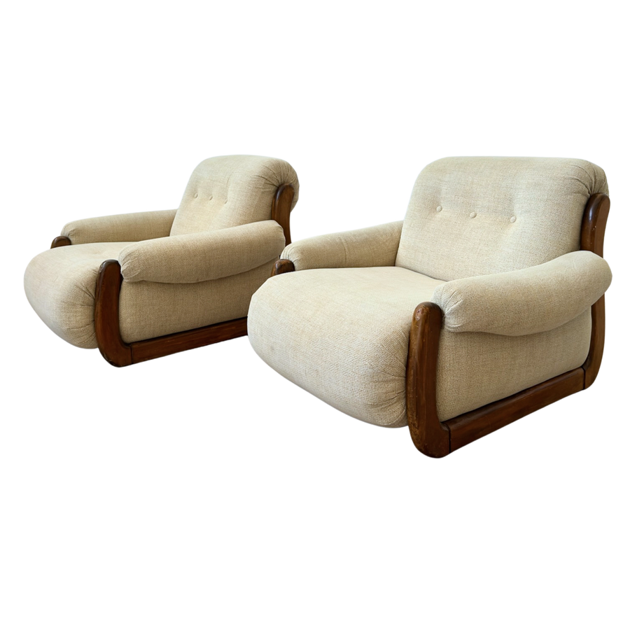 Pair of Vintage Spanish Oak Framed Chairs, 1960s
