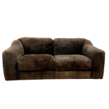 Chocolate Suede Barrel Arm Sofa, Italy, 1970s