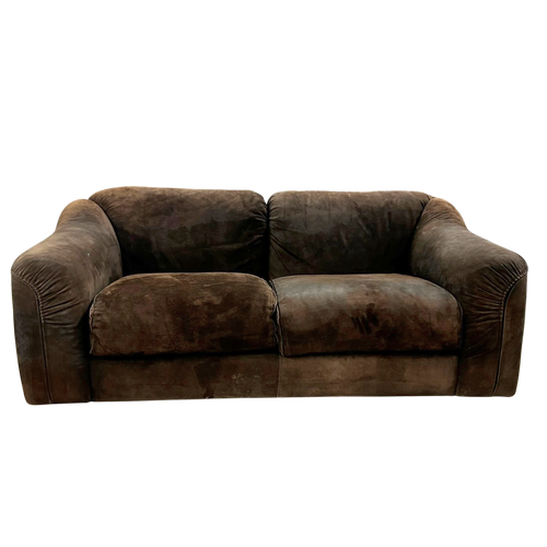 Chocolate Suede Barrel Arm Sofa, Italy, 1970s