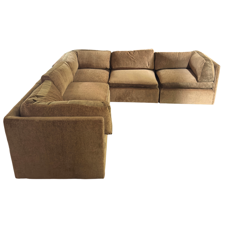 5 Piece Milo Baughman Sectional in Deep Ochre Chenille