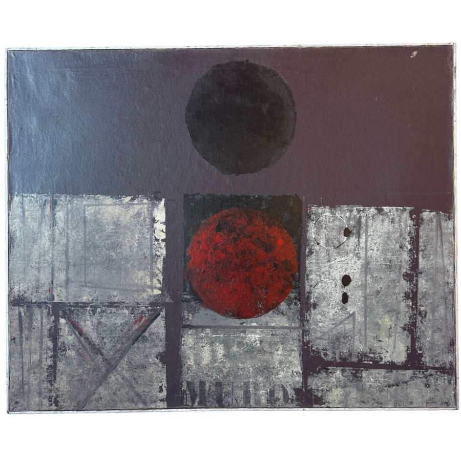 Vintage Purple and Red Abstract Art, 1960s