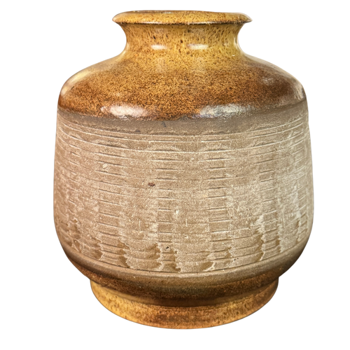 Tonal Ribbed Studio Pottery Vessel