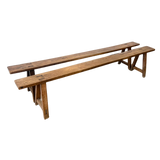 Rustic French Pine Bench with Trestle Base