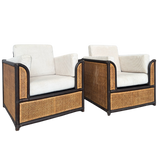 Pair of Vintage French Natural Wicker and Ebony Chairs