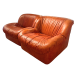 Pair of Vintage Cognac Leather Lounge Chairs