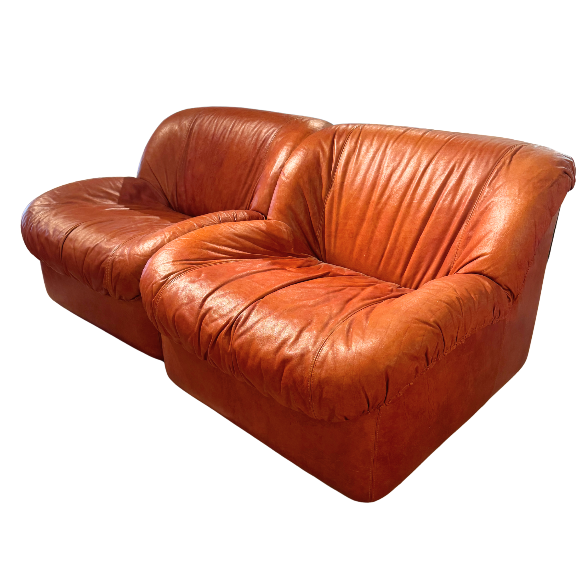 Pair of Vintage Cognac Leather Lounge Chairs