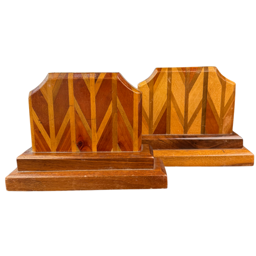 Pair of Wood Inlay Bookends