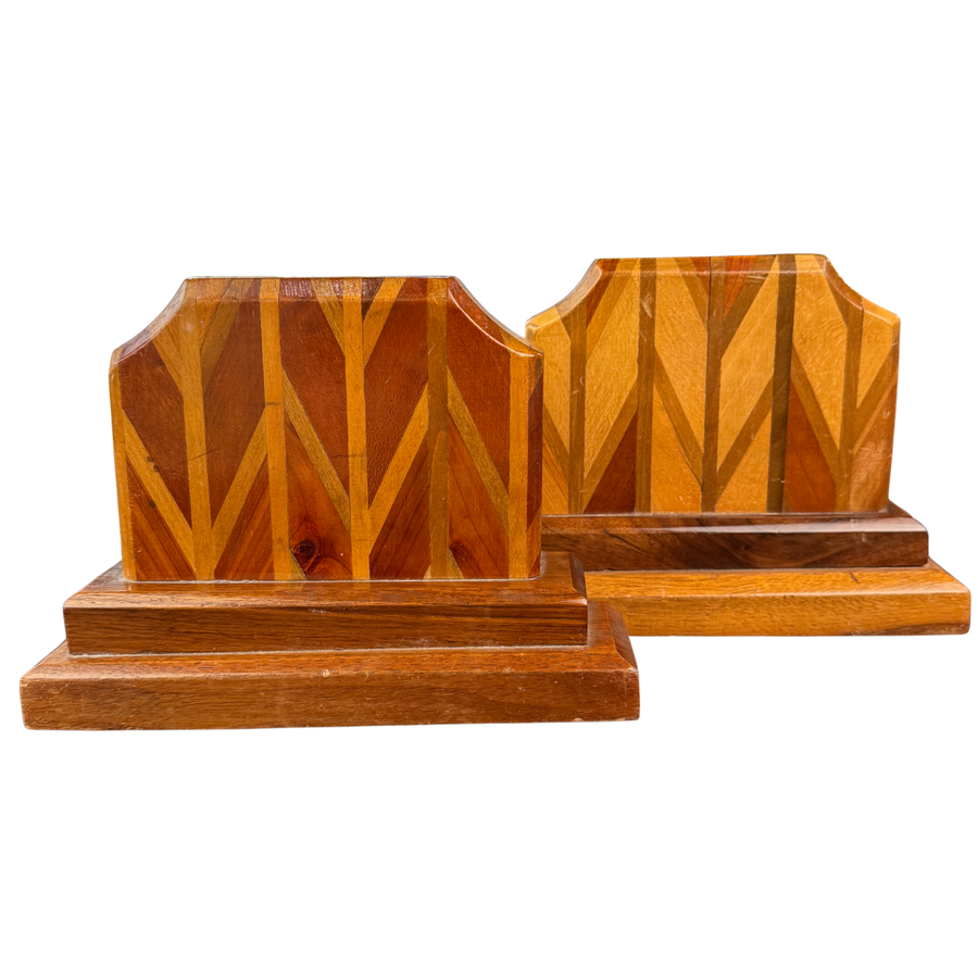 Pair of Wood Inlay Bookends
