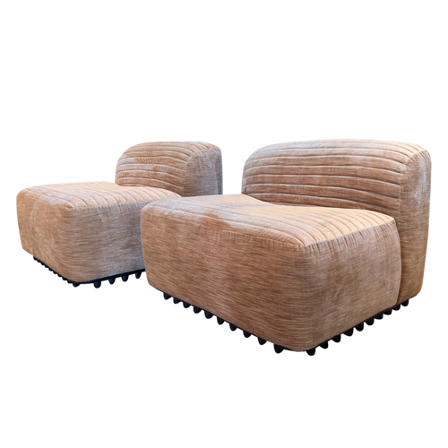 Pair of Champagne Velvet Slipper Chairs by Titina Ammannati and Gianpiero Vitelli for Brunati Italia