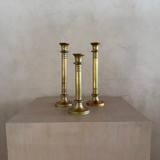 Trio of Large Ringed Brass Candlesticks