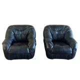 Pair of Vintage Italian Black Leather Chairs