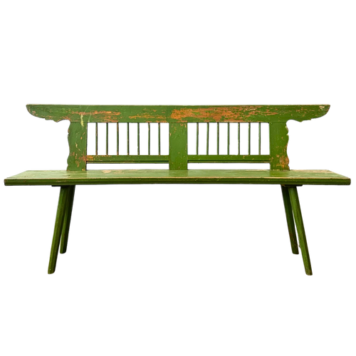 Rustic Apple Green Slat Back Bench