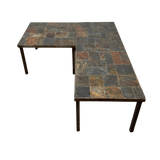 Pair of Modular Slate Tiled Coffee Tables with Iron Base