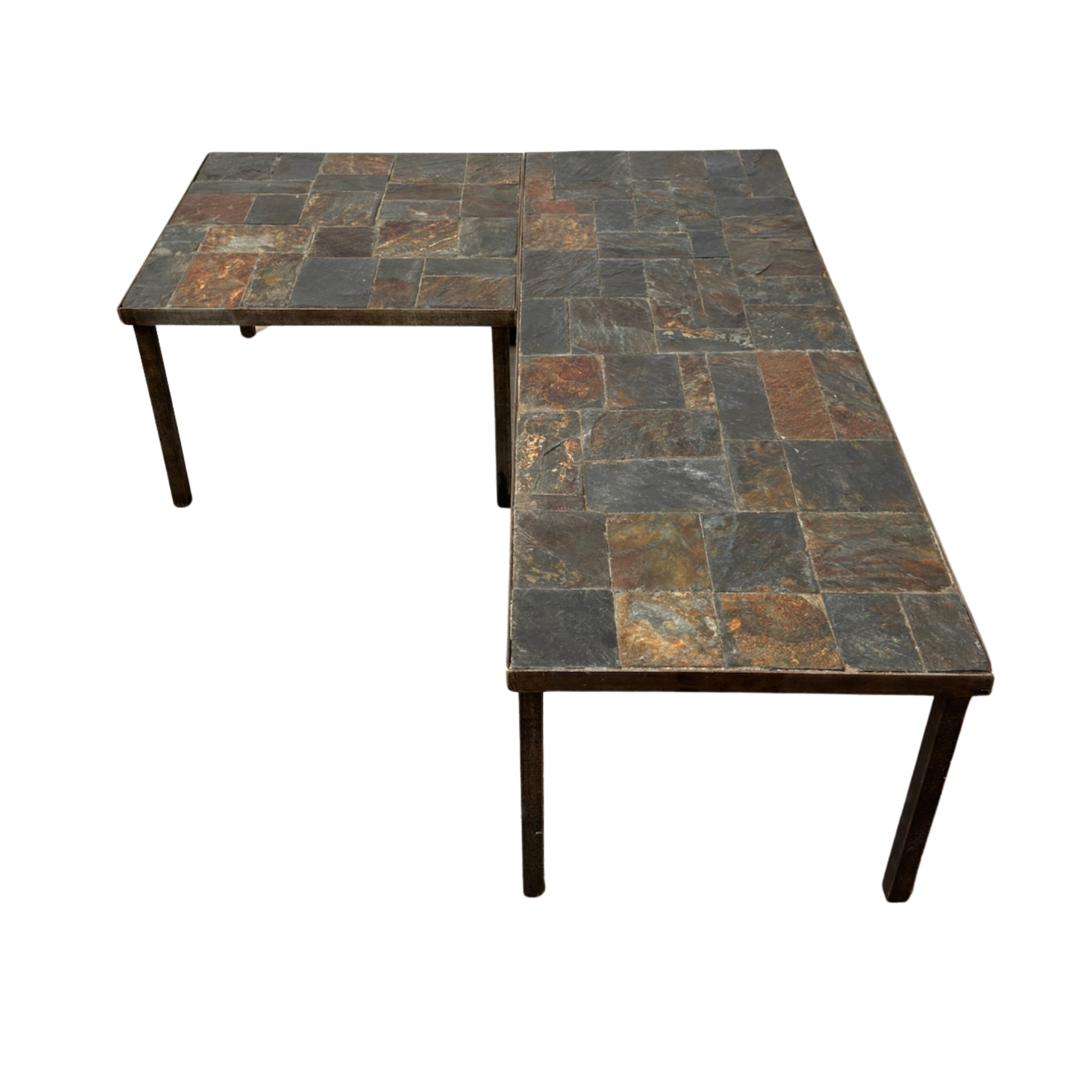 Pair of Modular Slate Tiled Coffee Tables with Iron Base – Pop Up Home