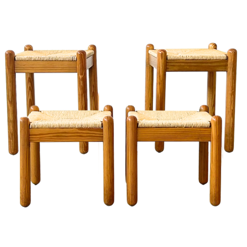 Pine and Woven Rush Seat Stool