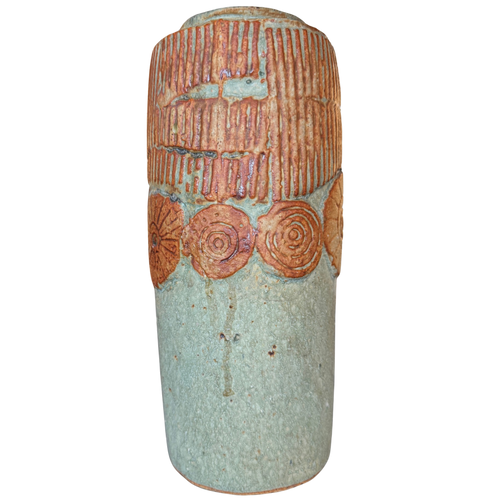 Seafoam and Terra Cotta Relief Studio Vase