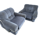 Pair of Velvet and Chrome 'Wopps' Lounge Chairs by Ernesto Radaelli, 1970s