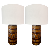 Pair of Caramel Grid Ceramic Table Lamps