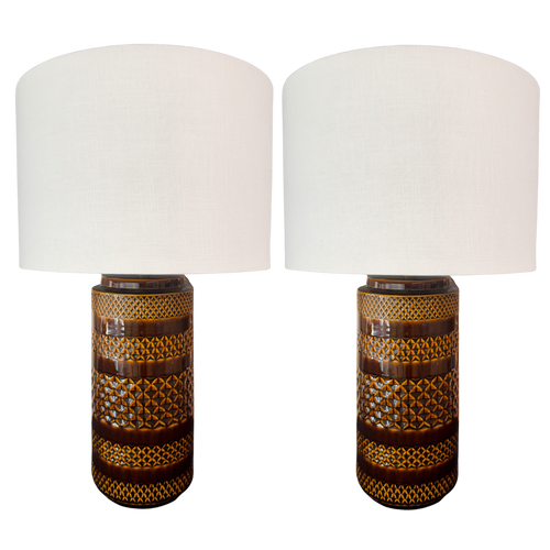 Caramel Grid Ceramic Table Lamps