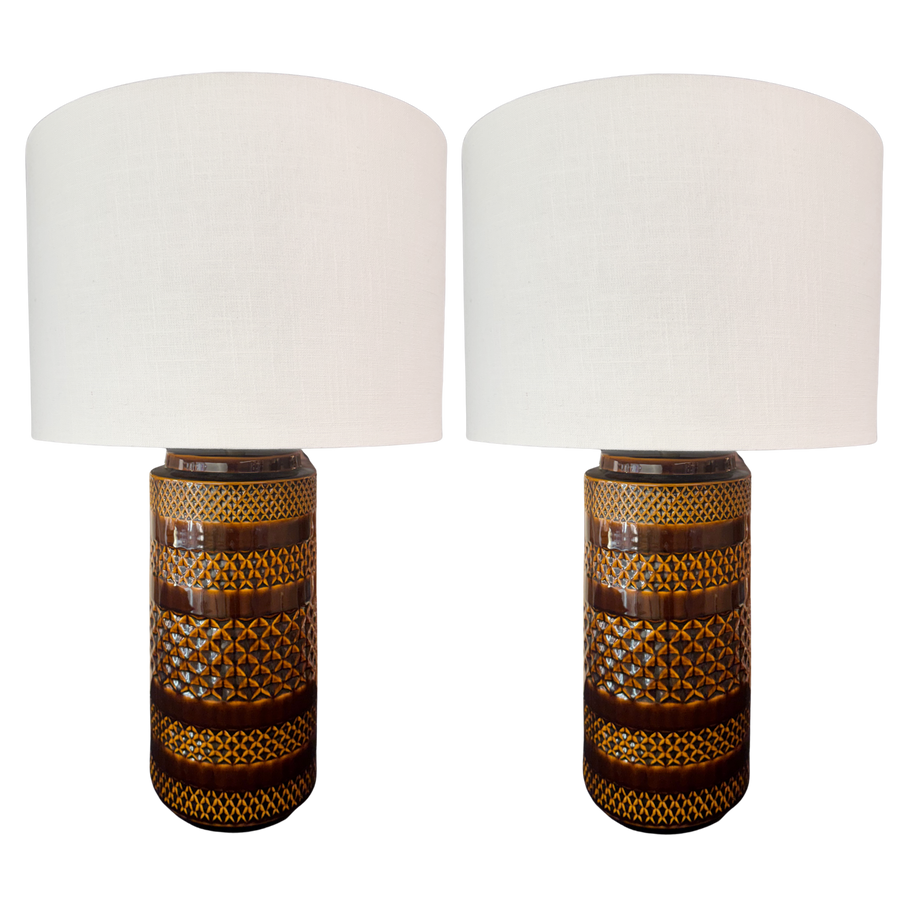 Caramel Grid Ceramic Table Lamps