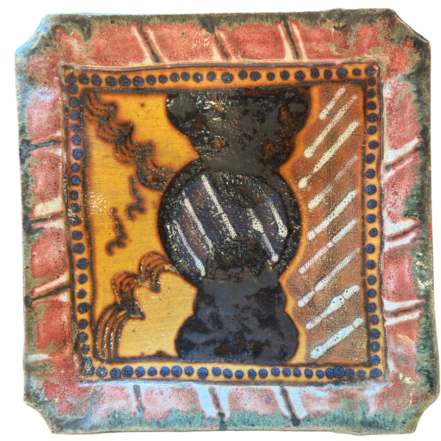 Colorful Glazed Ceramic Abstract Tray