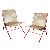 Pair of Red Metal Frame Rope Chairs