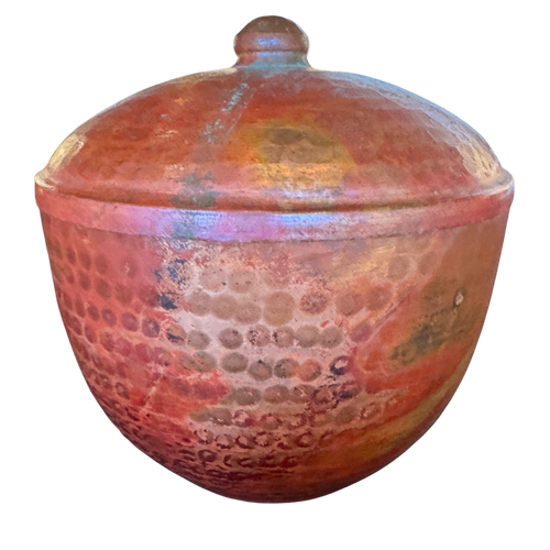 Medium Oxide Red Hammered Metal Lidded Jar