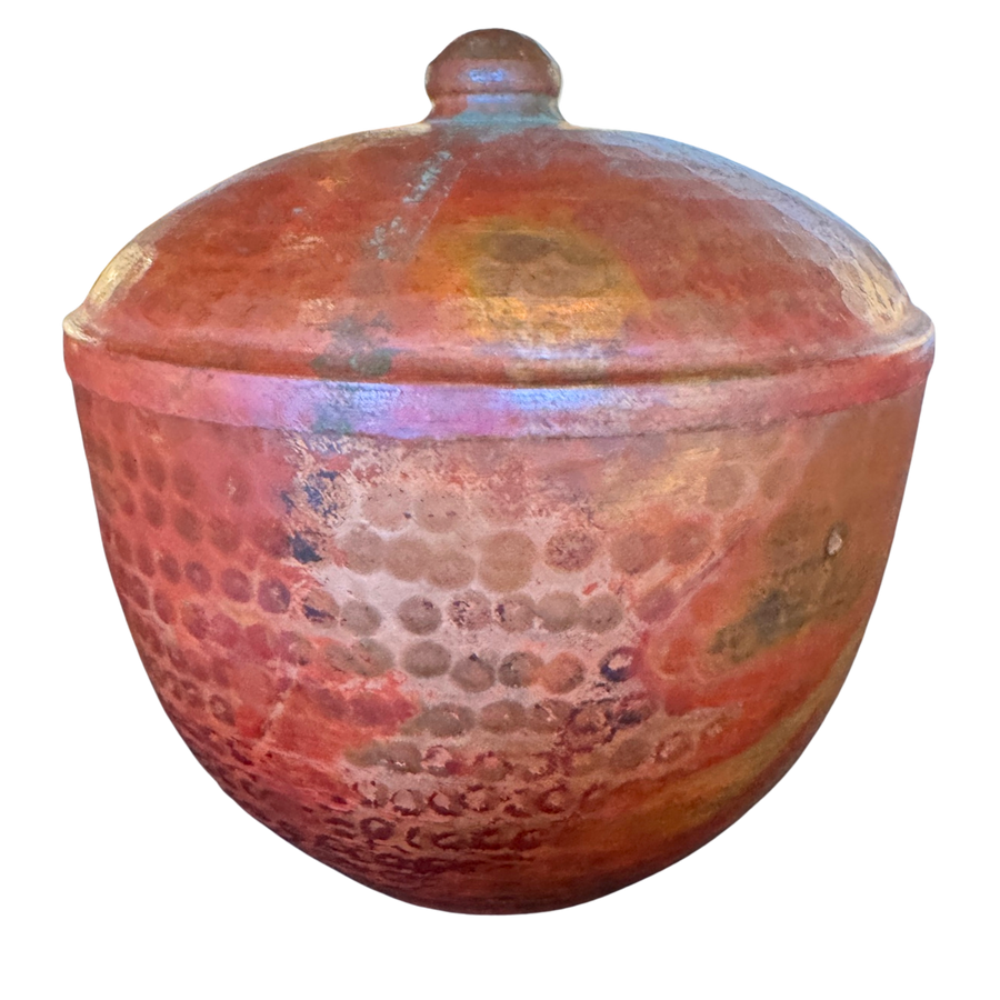 Medium Oxide Red Hammered Metal Lidded Jar