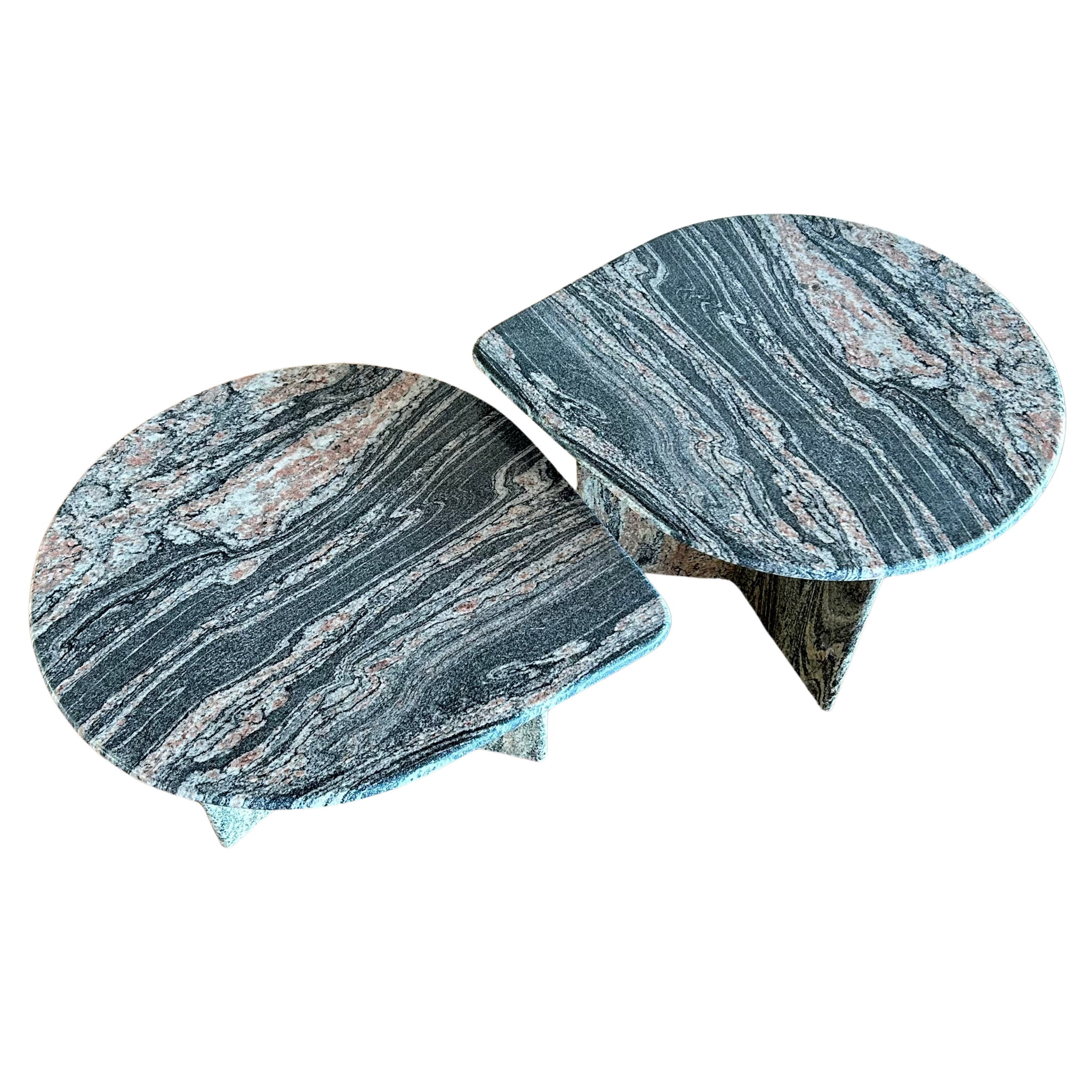 Vintage Pair of Pink and Charcoal Stone Coffee Tables