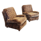 Pair of 1970s Geometric Velvet Lounge Chairs