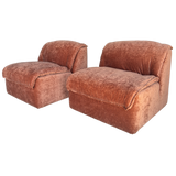 Pair of Italian Armless Lounge Chairs in Rosewood Velvet