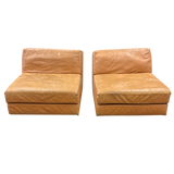 Pair of Curved Armless Leather Lounge Chairs