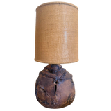 Large Textured Ceramic Table Lamp with Burlap Shade