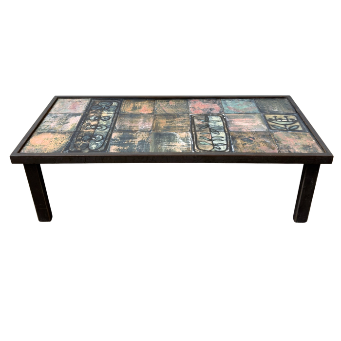 French Pastel Tile Top Coffee Table, 1970s