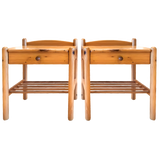 Pair of Slatted Pine Nightstands