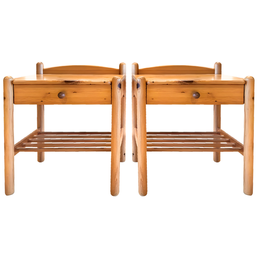 Pair of Slatted Pine Nightstands