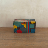 Vintage Polychrome Abstract Wood Storage Chest