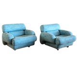 Pair of Postmodern Teal Lounge Chairs