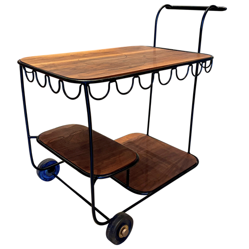 Mid Century Iron and Walnut Bar Cart